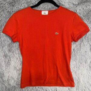 Lacoste Orange Short Sleeve Polo Shirt Womens Size 38 Crocodile Logo